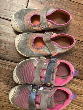 Pair of Plae brand Emme (11) & Ty (11.5) pink and gray sneakers